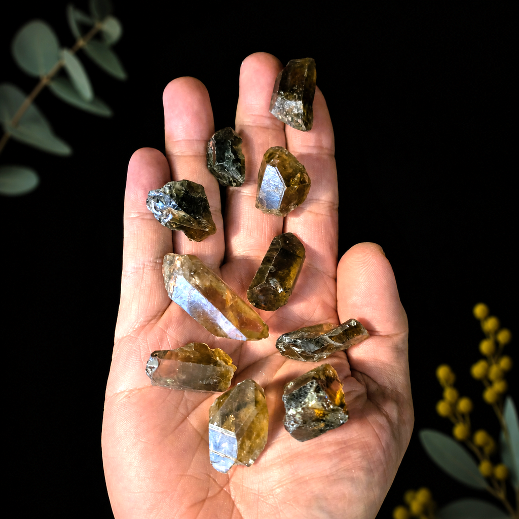 Natural Citrine Points showcasing beautiful golden honey tones, ideal for manifestation, confidence, and positive energy, each measuring 3cm-4cm.