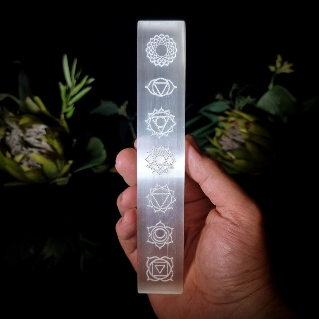 Engraved Chakra Selenite Charging Slab Crystal Visions Store