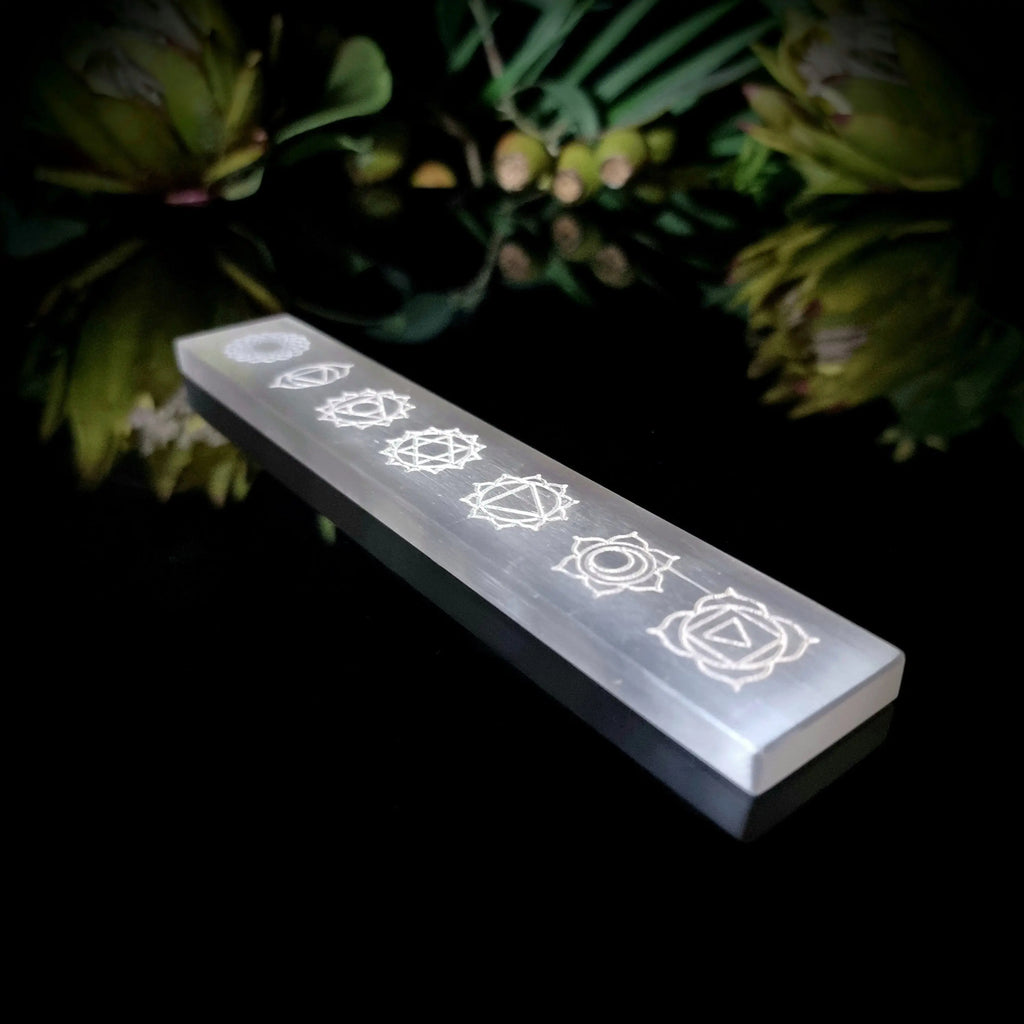 Engraved Chakra Selenite Charging Slab Crystal Visions Store