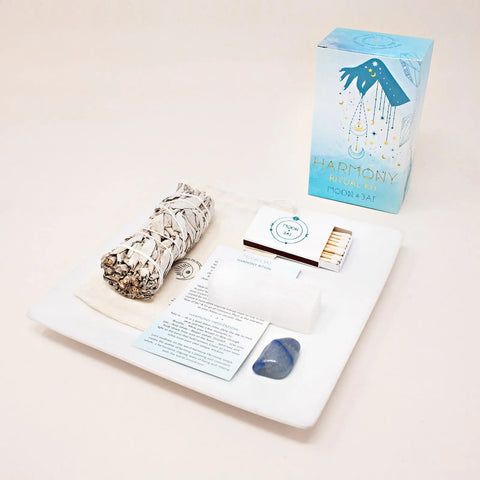 Harmony Ritual Kit with Selenite, and Tumbled Blue Quartz moon and jai