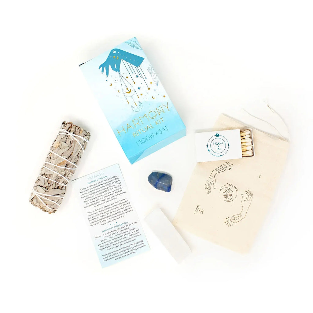 Harmony Ritual Kit with Selenite, and Tumbled Blue Quartz moon and jai