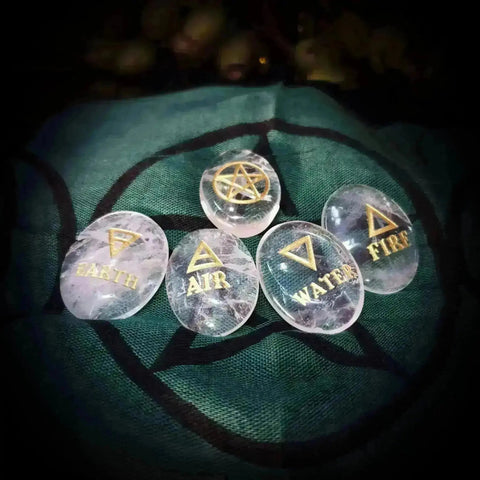 Clear Quartz Elements Palmstone Set - Crystal Visions Store