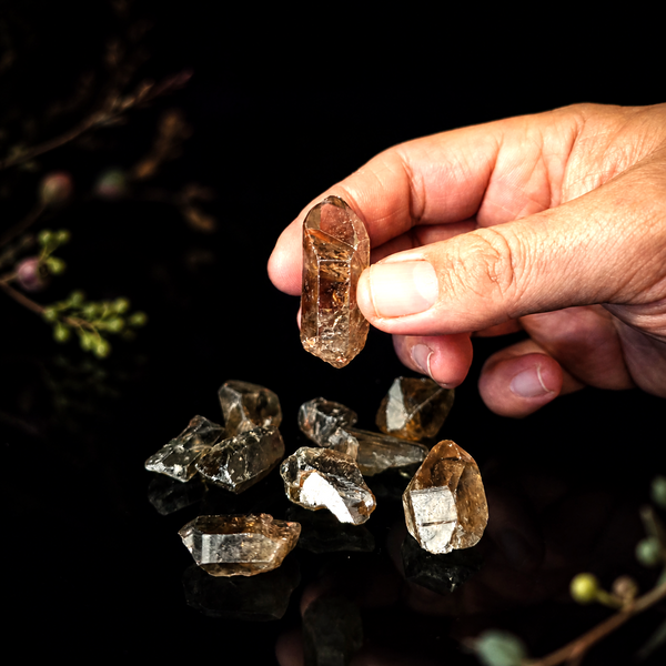 Natural Citrine crystal points with golden honey tones and raw mineral formations
