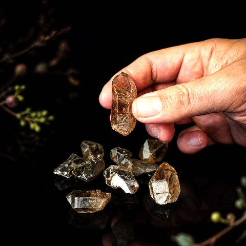 Natural Citrine crystal points with golden honey tones and raw mineral formations