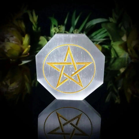Octagon Pentacle Selenite Plate - Crystal Visions Store