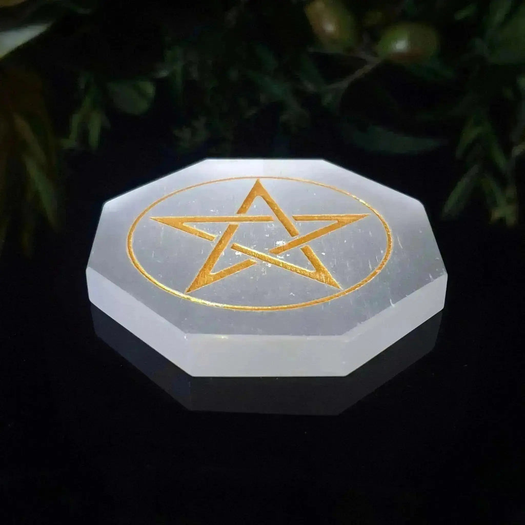 Octagon Pentacle Selenite Plate - Crystal Visions Store