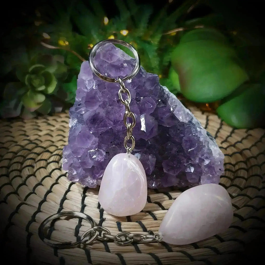 Rose Quartz Tumble Keyring - Crystal Visions Store