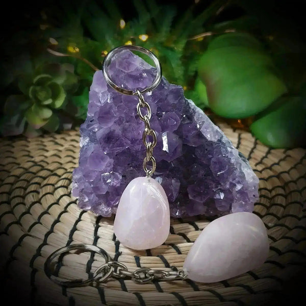 Rose Quartz Tumble Keyring - Crystal Visions Store