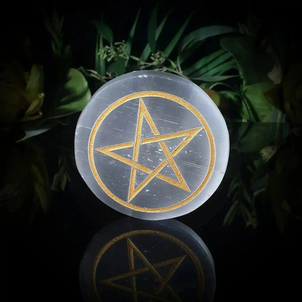 Round Pentacle Selenite Plate - Crystal Visions Store