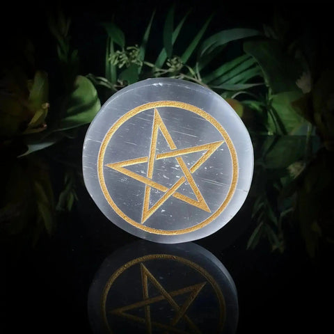 Round Pentacle Selenite Plate - Crystal Visions Store