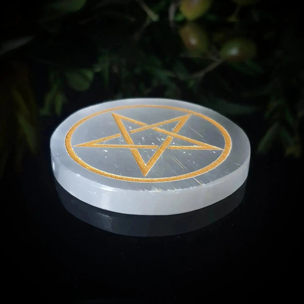 Round Pentacle Selenite Plate - Crystal Visions Store